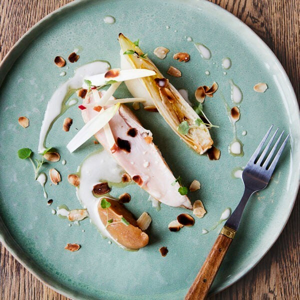 Polderhoen met Appel, Karamel en Calvados vruchtenboter, knolselder, witlof, Pink Lady